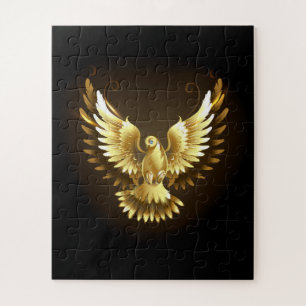 Faux Gold Foil Peace Dove on Black Jigsaw Puzzle