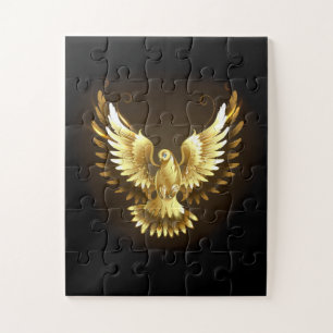 Faux Gold Foil Peace Dove on Black Jigsaw Puzzle