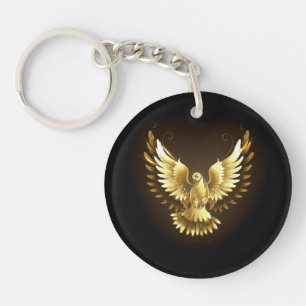Faux Gold Foil Peace Dove on Black Key Ring