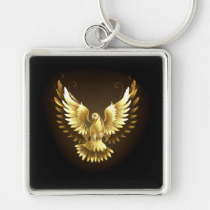 Faux Gold Foil Peace Dove on Black Key Ring