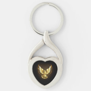 Faux Gold Foil Peace Dove on Black Key Ring