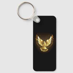 Faux Gold Foil Peace Dove on Black Key Ring