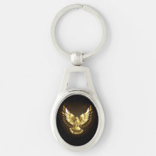 Faux Gold Foil Peace Dove on Black Key Ring