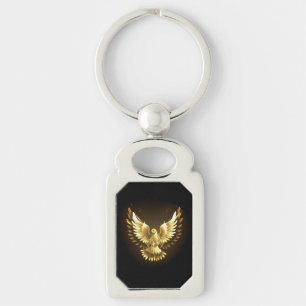 Faux Gold Foil Peace Dove on Black Key Ring