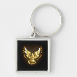 Faux Gold Foil Peace Dove on Black Key Ring