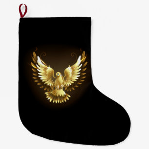 Faux Gold Foil Peace Dove on Black Large Christmas Stocking