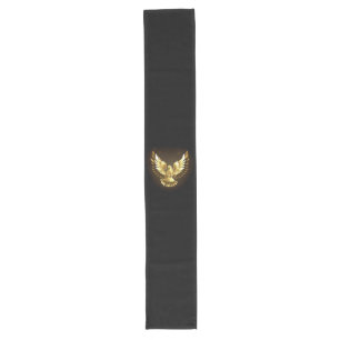 Faux Gold Foil Peace Dove on Black Long Table Runner