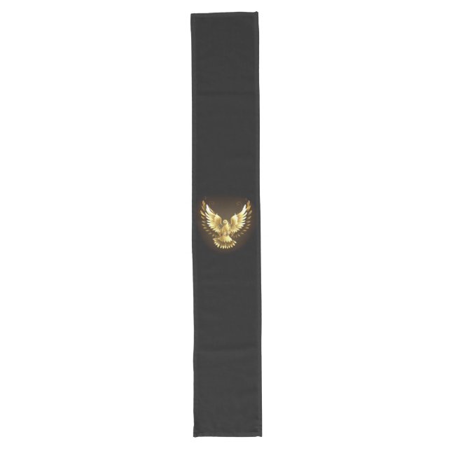 Faux Gold Foil Peace Dove on Black Long Table Runner (Front)