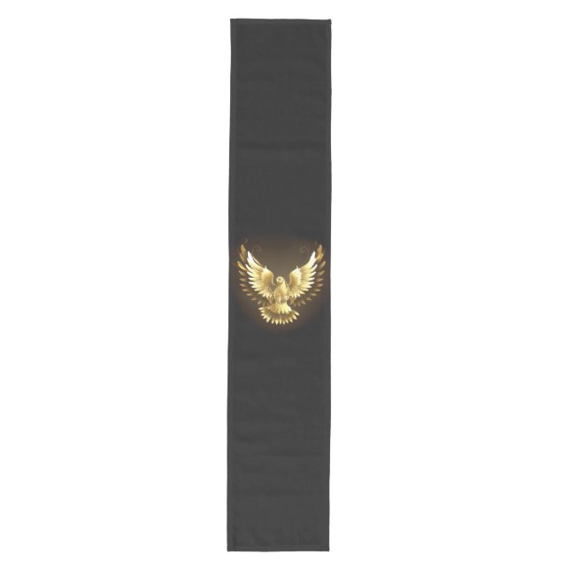 Faux Gold Foil Peace Dove on Black Medium Table Runner (Front)