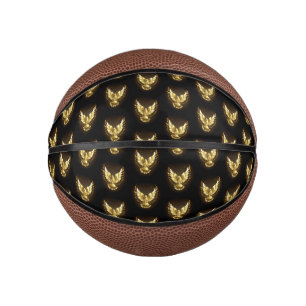 Faux Gold Foil Peace Dove on Black Mini Basketball