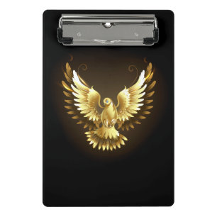 Faux Gold Foil Peace Dove on Black Mini Clipboard