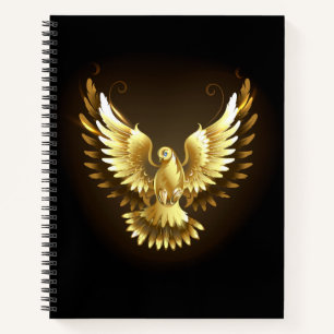 Faux Gold Foil Peace Dove on Black Notebook