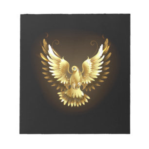 Faux Gold Foil Peace Dove on Black Notepad