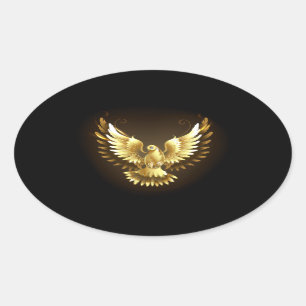 Faux Gold Foil Peace Dove on Black Oval Sticker