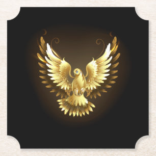 Faux Gold Foil Peace Dove on Black Paper Coaster