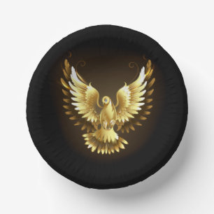 Faux Gold Foil Peace Dove on Black Paper Plate