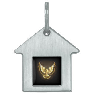 Faux Gold Foil Peace Dove on Black Pet ID Tag