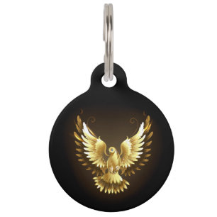Faux Gold Foil Peace Dove on Black Pet Tag