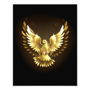 Faux Gold Foil Peace Dove on Black Photo Print
