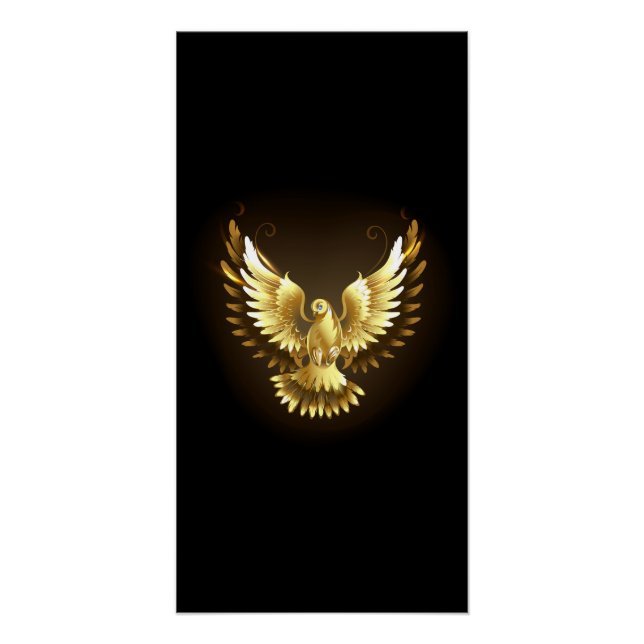 Faux Gold Foil Peace Dove on Black Poster (Front)