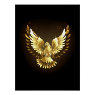 Faux Gold Foil Peace Dove on Black Poster