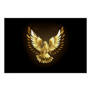Faux Gold Foil Peace Dove on Black Poster