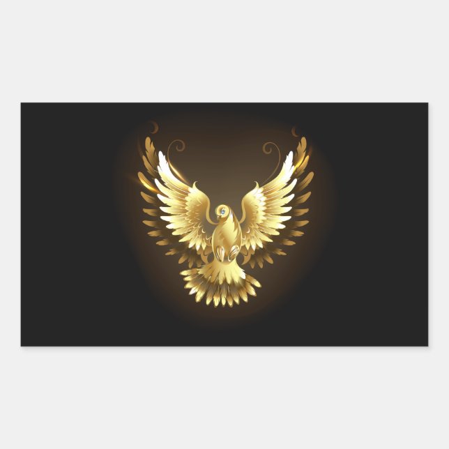 Faux Gold Foil Peace Dove on Black Rectangular Sticker (Front)