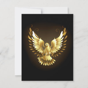 Faux Gold Foil Peace Dove on Black RSVP Card