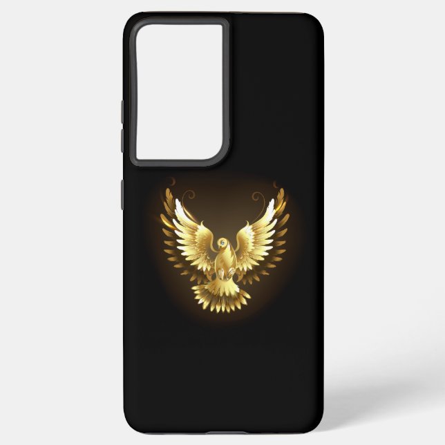 Faux Gold Foil Peace Dove on Black Samsung Galaxy S21 Ultra Case (Back)