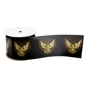 Faux Gold Foil Peace Dove on Black Satin Ribbon