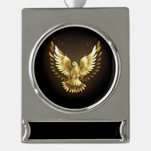 Faux Gold Foil Peace Dove on Black Silver Plated Banner Ornament