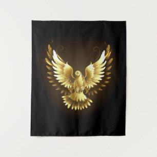 Faux Gold Foil Peace Dove on Black Tapestry