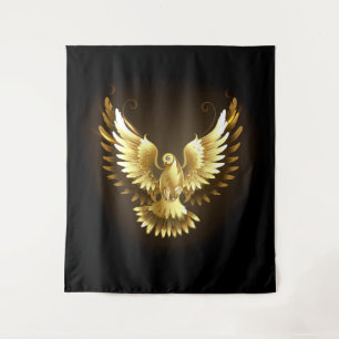 Faux Gold Foil Peace Dove on Black Tapestry