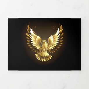 Faux Gold Foil Peace Dove on Black Tri-Fold Holiday Card