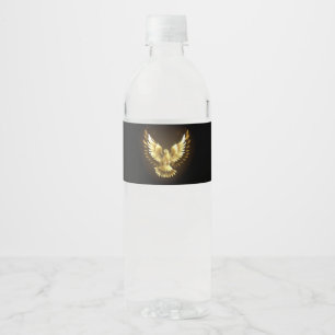 Faux Gold Foil Peace Dove on Black Water Bottle Label