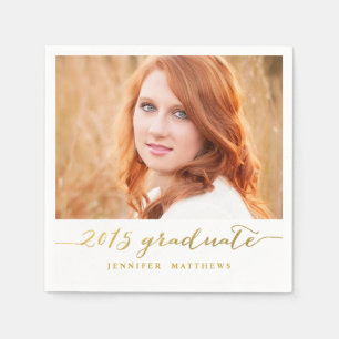 Faux Gold Foil Photo Graduate Paper Napkins