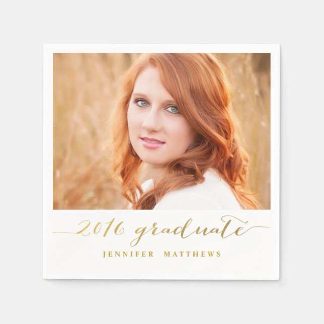 Faux Gold Foil Photo | Graduate Paper Napkins (Front)