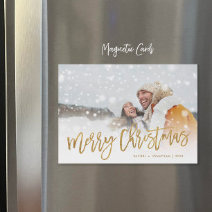 Faux Gold Foil Photo Overlay Magnetic Holiday Card