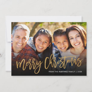 Faux Gold Foil Photo Overlay Merry Christmas Flat Holiday Card