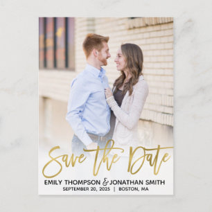 Faux Gold Foil Picture Save The Date Postcard