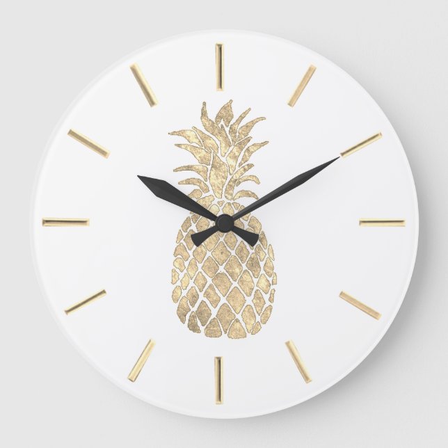 faux gold foil pineapple design large clock (Front)