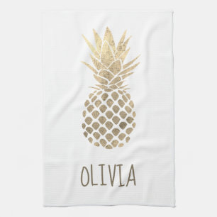 faux gold foil pineapple design tea towel