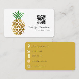 Faux Gold Foil Pineapple QR Code Business Card