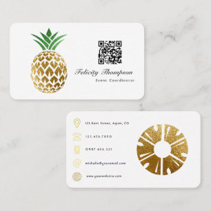 Faux Gold Foil Pineapple QR Code Business Card