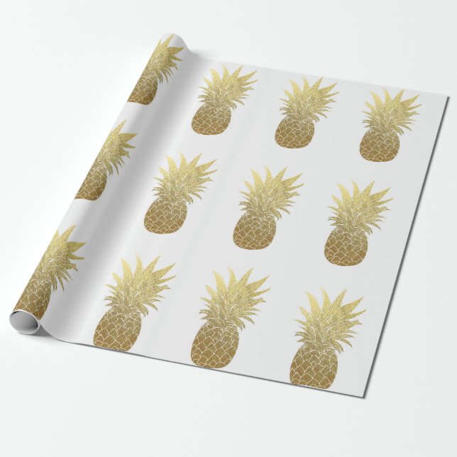 Faux Gold Foil Pineapple Wrapping Paper (Unrolled)