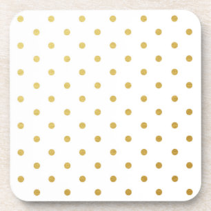 Faux Gold Foil Polka Dots Modern White Coaster