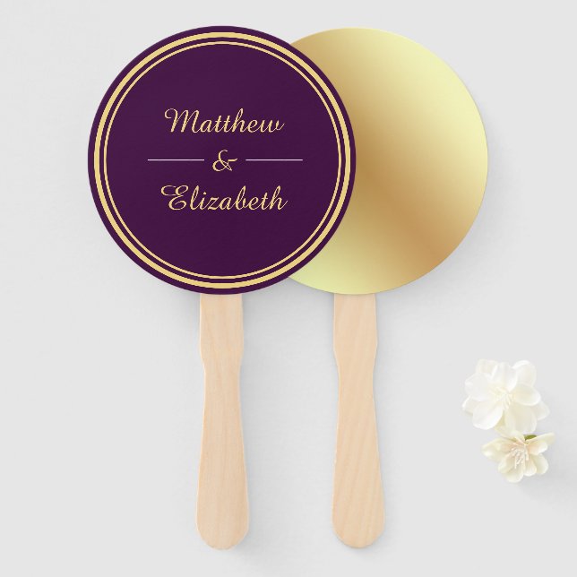 Faux Gold Foil Purple Wedding Hand Fan (Front and Back)