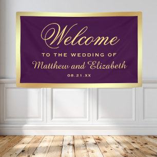 Faux Gold Foil Purple Wedding Welcome Banner