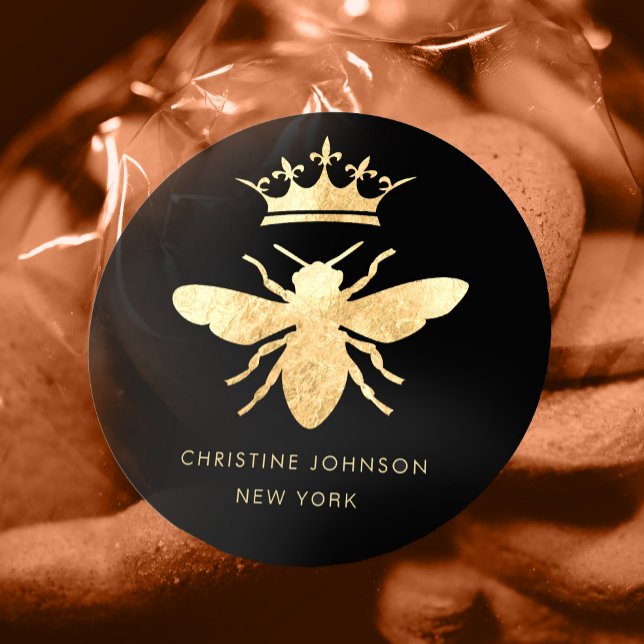 faux gold foil queen bee logo classic round sticker (Creator Uploaded)