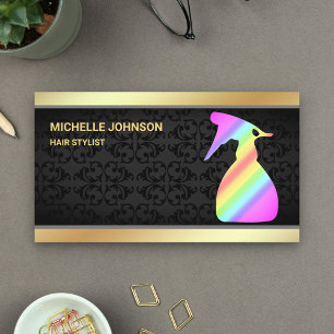 Faux Gold Foil Rainbow Spray Bottle Hair Stylist Business Card